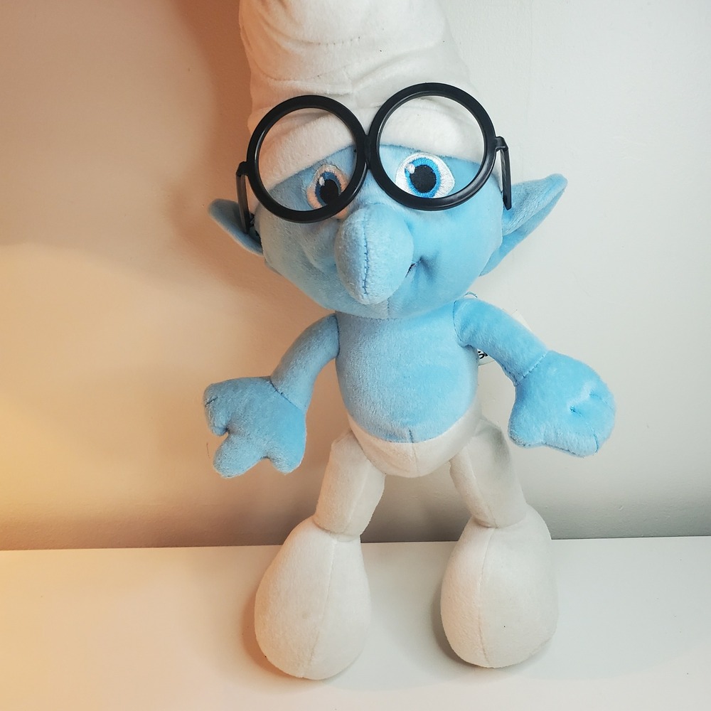 The Smurfs Brainy Smurf Plush Stuffed Animal Toy with Glasses Blue White Hat